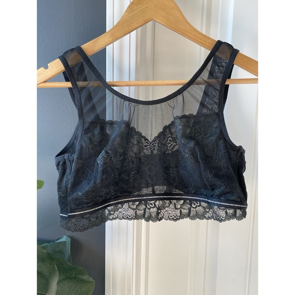 Cacique Black Lace Mesh Bralette Wireless Bra Plus Size 18/20